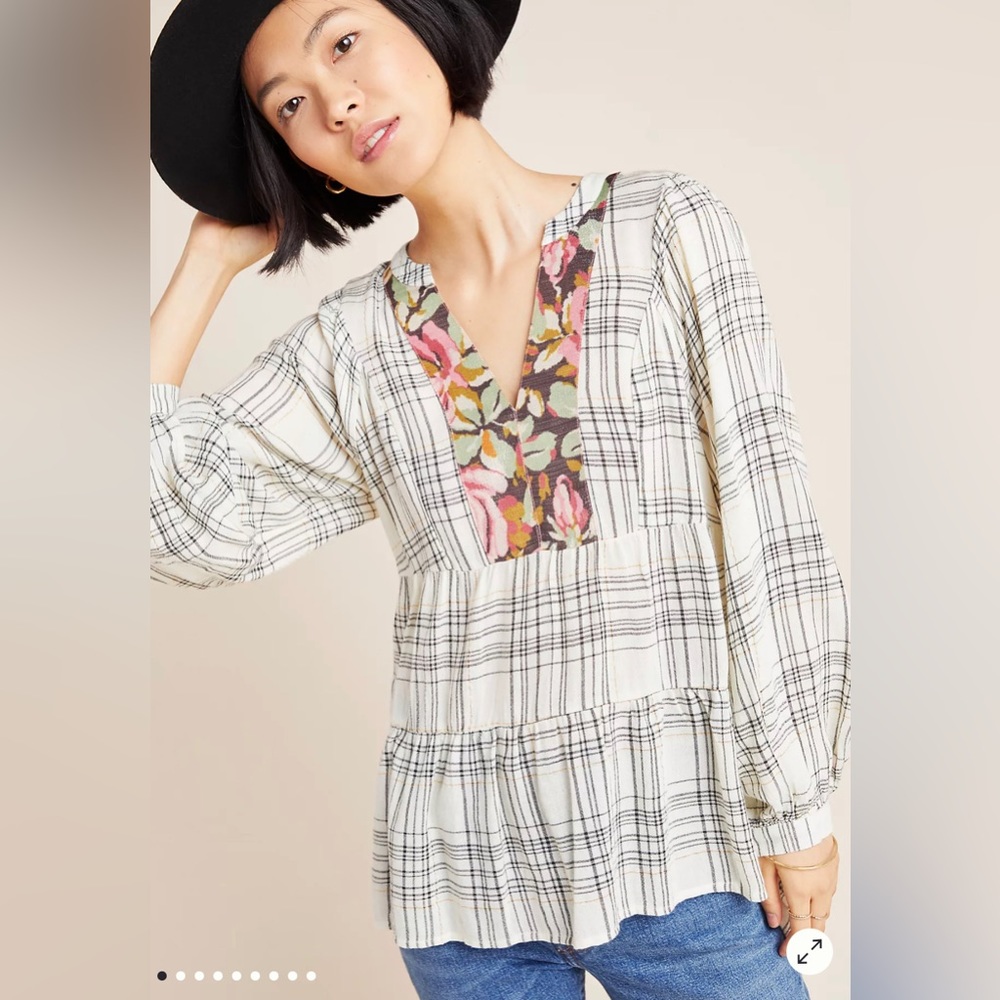 Anthropologie Darlene Plaid Peasant Blouse